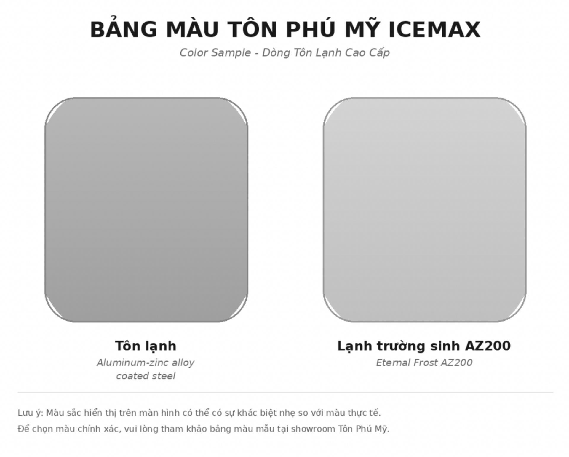 Bảng màu tôn Phú Mỹ Icemax với 2 màu chuyên dụng